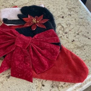Poodle Red and Black Christmas Stocking with Bow